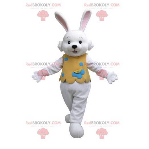White rabbit mascot with an orange outfit - Redbrokoly.com