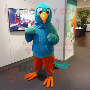 nan Parrot mascot costume character dressed with a Hoodie and Gloves
