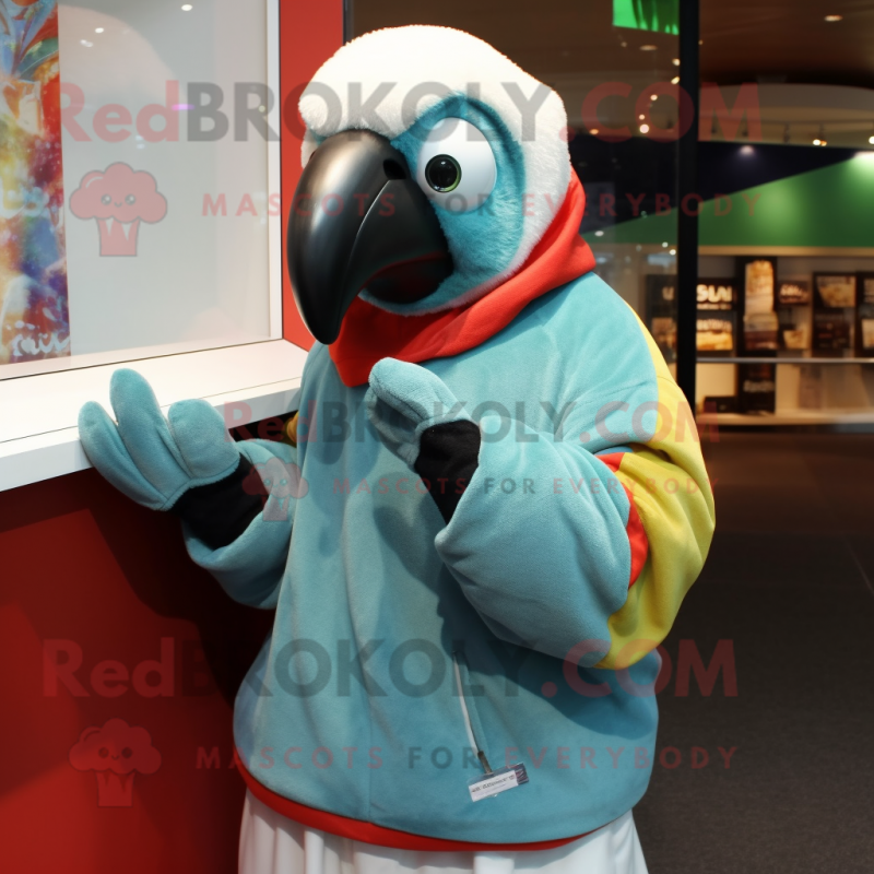 nan Parrot mascot costume character dressed with a Hoodie and Gloves