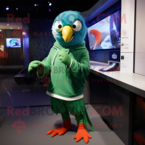 nan Parrot mascot costume character dressed with a Hoodie and Gloves