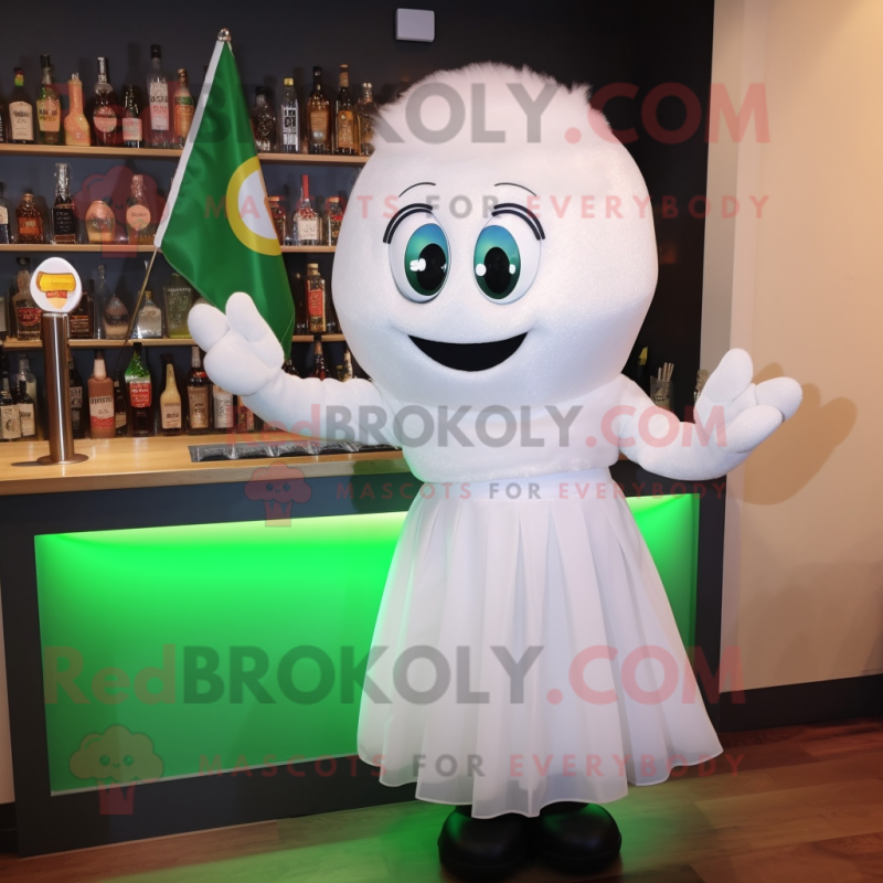 White Irish Flag mascot costume character dressed with a Cocktail Dress and Mittens White Irish Flag mascot costume character dressed with a Cocktail Dress and Mittens