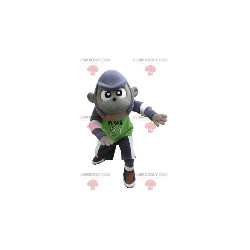 Mascota mono gris y morado en ropa deportiva - Redbrokoly.com