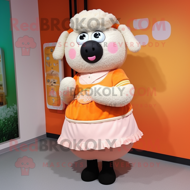 Peach Sheep mascot costume character dressed with a Wrap Skirt and Keychains