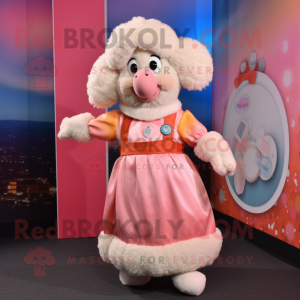 Peach Sheep mascot costume character dressed with a Wrap Skirt and Keychains