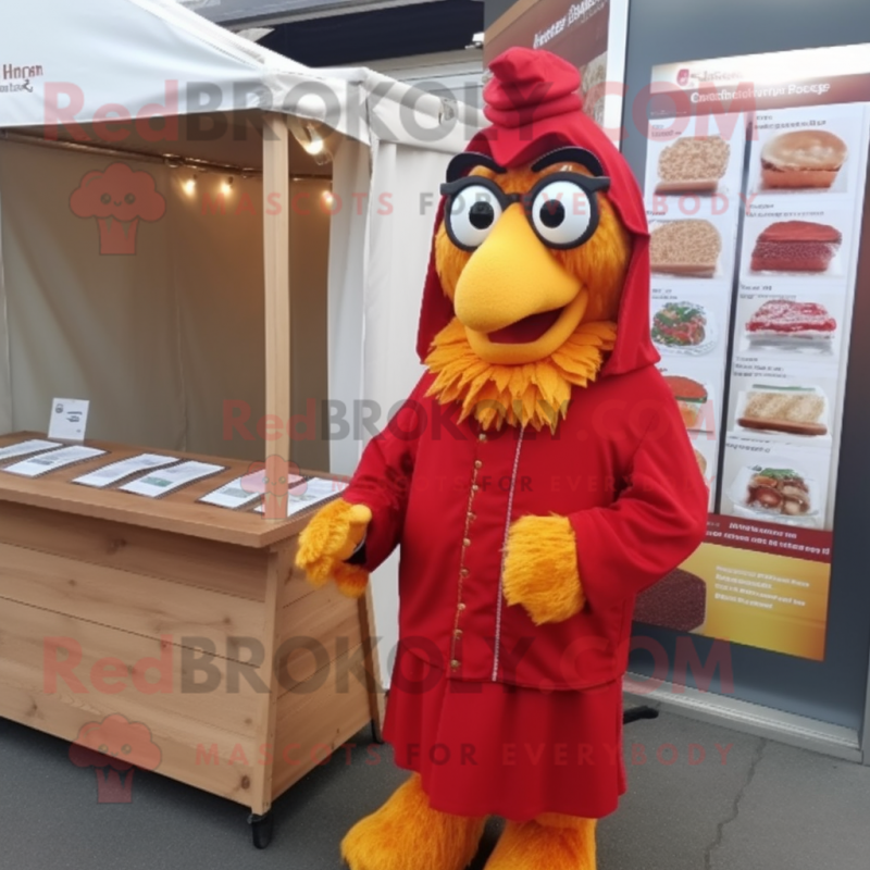 nan Tandoori Chicken mascot costume character dressed with a Windbreaker and Reading glasses