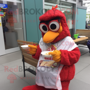 nan Tandoori Chicken mascot costume character dressed with a Windbreaker and Reading glasses