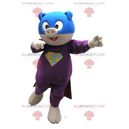 Mascote porco vestido de super-herói - Redbrokoly.com