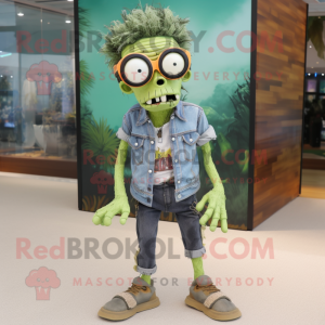Olive Zombie mascot costume character dressed with a Boyfriend Jeans and Sunglasses