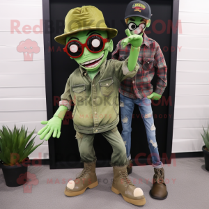 Olive Zombie mascot costume character dressed with a Boyfriend Jeans and Sunglasses