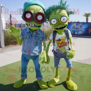 Olive Zombie mascot costume character dressed with a Boyfriend Jeans and Sunglasses