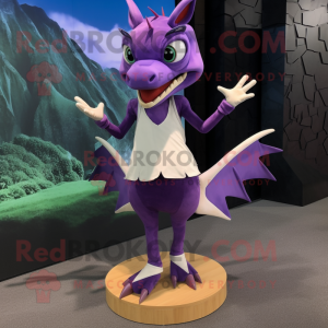 Purple Pterodactyl mascot costume character dressed with a Skirt and Anklets