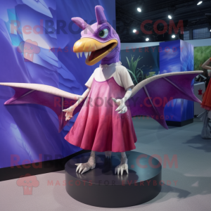 Purple Pterodactyl mascot costume character dressed with a Skirt and Anklets