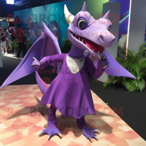 Purple Pterodactyl mascot costume character dressed with a Skirt and Anklets