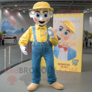 Gold Mime mascot costume character dressed with a Denim Shirt and Ties