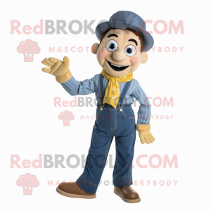 Gold Mime mascot costume character dressed with a Denim Shirt and Ties