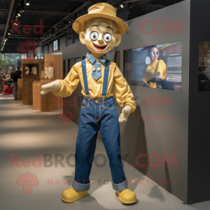 Gold Mime mascot costume character dressed with a Denim Shirt and Ties