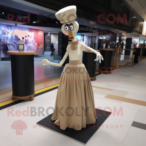 Beige Stilt Walker mascot costume character dressed with a Wrap Skirt and Shoe clips