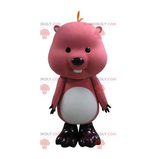 Rosa og hvit marmot bever maskot - Redbrokoly.com
