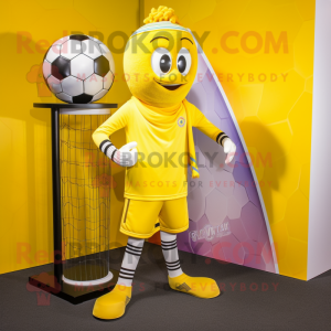 Geel voetbalgoal mascotte...