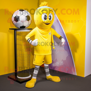Yellow Soccer Goal mascot costume character dressed with a Leggings and Scarves