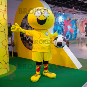 Geel voetbalgoal mascotte...