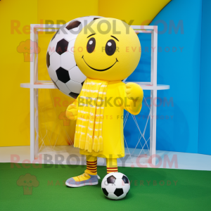 Geel voetbalgoal mascotte...