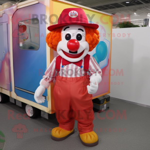 Red Clown mascot costume character dressed with a Cargo Shorts and Hats