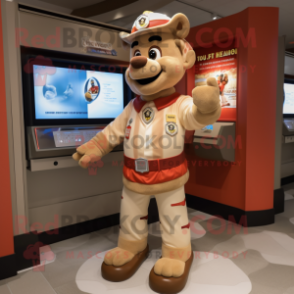 Tan Fire Fighter mascot costume character dressed with a Cardigan and Bracelets