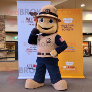 Tan Fire Fighter mascot costume character dressed with a Cardigan and Bracelets