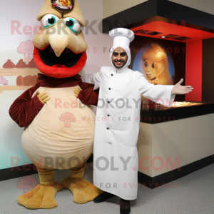 Cream Tandoori Chicken mascot costume character dressed with a Turtleneck and Hats