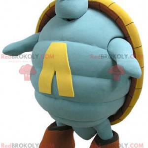 Mascote gigante tartaruga azul e amarela - Redbrokoly.com