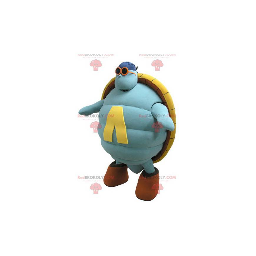 Mascotte de tortue bleue et jaune géante - Redbrokoly.com