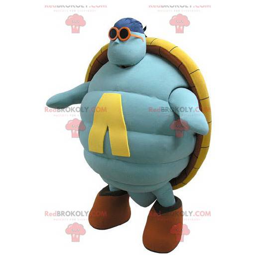 Mascotte tartaruga gigante blu e gialla - Redbrokoly.com