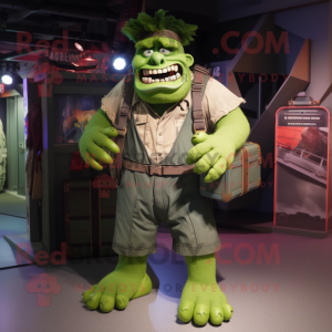 Green Frankenstein'S Monster mascot costume character dressed with a Cargo Shorts and Bracelets