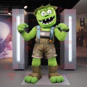 Green Frankenstein'S Monster mascot costume character dressed with a Cargo Shorts and Bracelets