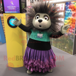 nan Porcupine mascot costume character dressed with a Maxi Skirt and Earrings