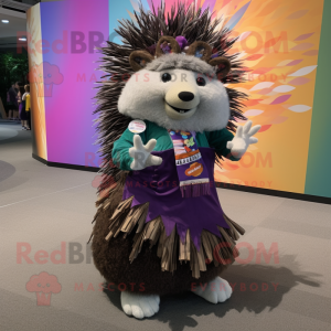 nan Porcupine mascot costume character dressed with a Maxi Skirt and Earrings