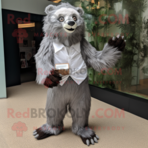 Silver Sloth Bear mascot costume character dressed with a Trousers and Cufflinks