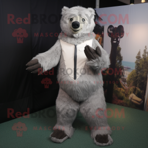 Silver Sloth Bear mascot costume character dressed with a Trousers and Cufflinks