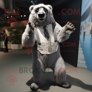 Silver Sloth Bear mascot costume character dressed with a Trousers and Cufflinks