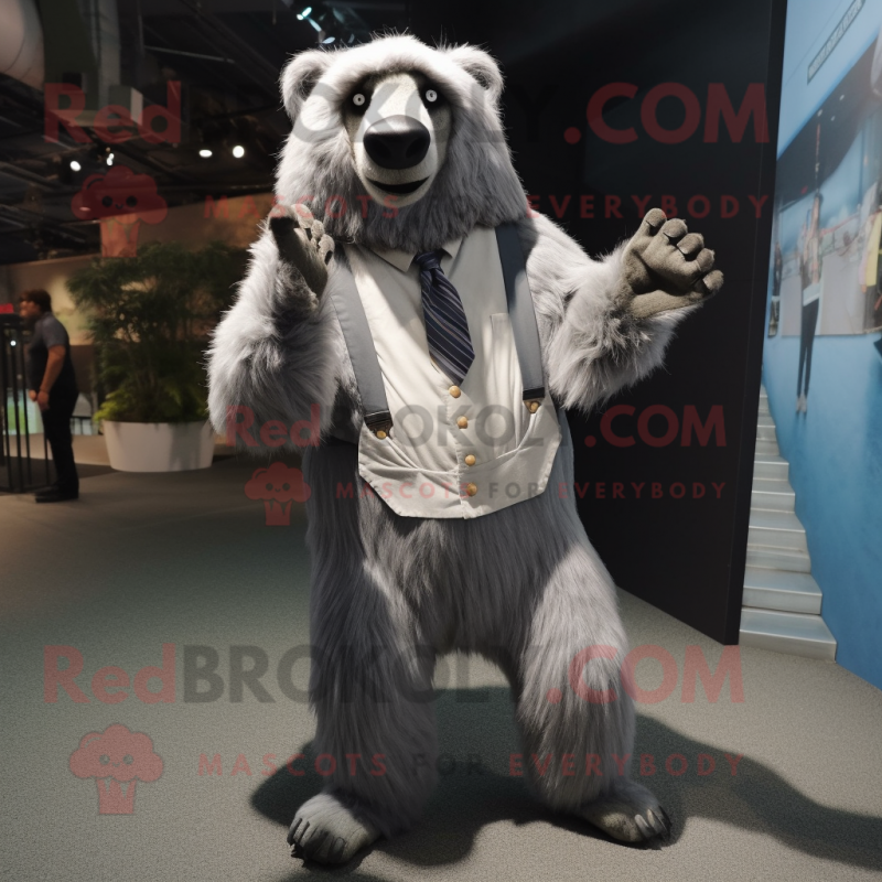 Silver Sloth Bear mascot costume character dressed with a Trousers and Cufflinks Silver Sloth Bear mascot costume character dressed with a Trousers and Cufflinks