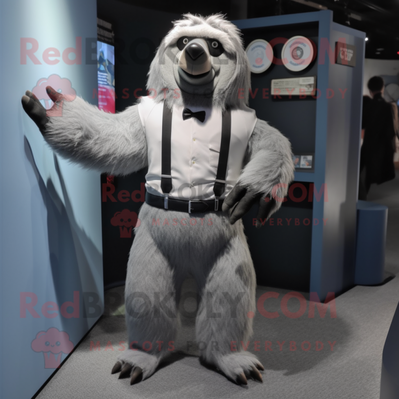 Silver Sloth Bear mascot costume character dressed with a Trousers and Cufflinks Silver Sloth Bear mascot costume character dressed with a Trousers and Cufflinks