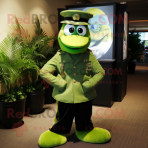 Lime Green Marine Recon mascot costume character dressed with a Tuxedo and Hats