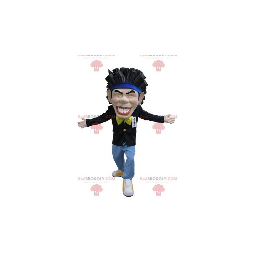 Mascotte de japonais souriant aux cheveux bruns - Redbrokoly.com