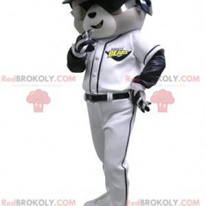 Gray and white bear mascot in baseball outfit - Redbrokoly.com