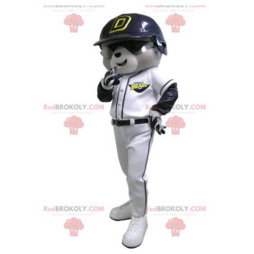 Grå og hvit bjørnemaskot i baseballantrekk - Redbrokoly.com