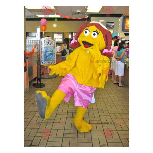 Dívka žlutá kachna maskot s copánky - Redbrokoly.com