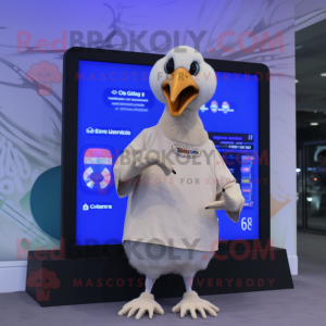 Cream Guinea Fowl mascot costume character dressed with a Long Sleeve Tee and Digital watches