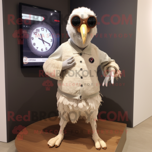 Cream Guinea Fowl mascot costume character dressed with a Long Sleeve Tee and Digital watches