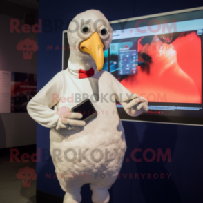 Cream Guinea Fowl mascot costume character dressed with a Long Sleeve Tee and Digital watches